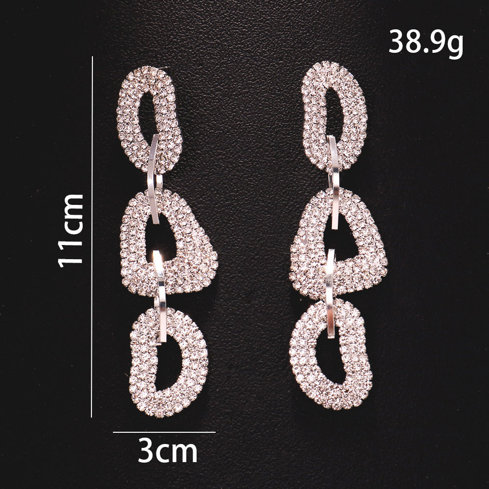Exaggerated Geometric Gold Earrings For Women With 304 Stainless Steel Posts And Rhinestone Inlay