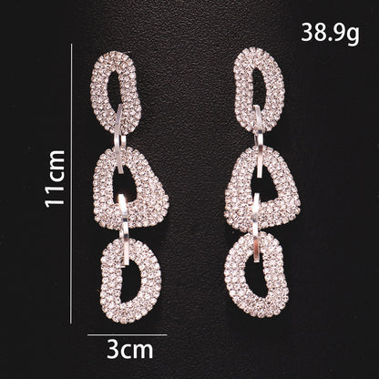 Exaggerated Geometric Gold Earrings For Women With 304 Stainless Steel Posts And Rhinestone Inlay