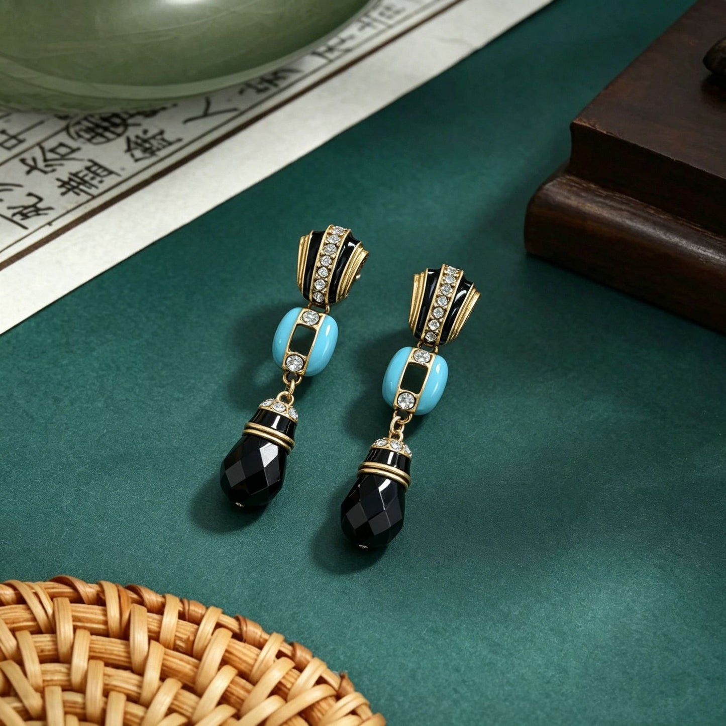 Water Droplets Drop Earrings For Women Featuring Blue Enamel And Rhinestones With 925 Sterling Silver Studs And Zinc Alloy Material
