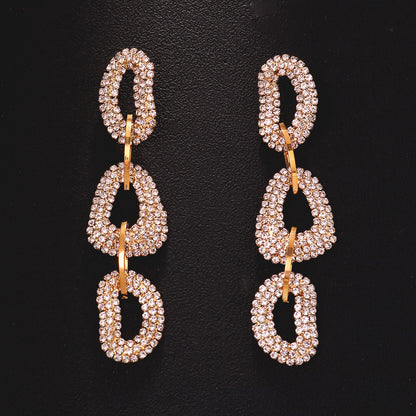 Exaggerated Geometric Gold Earrings For Women With 304 Stainless Steel Posts And Rhinestone Inlay