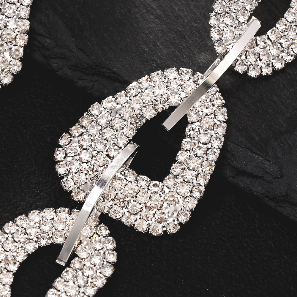 Exaggerated Geometric Gold Earrings For Women With 304 Stainless Steel Posts And Rhinestone Inlay
