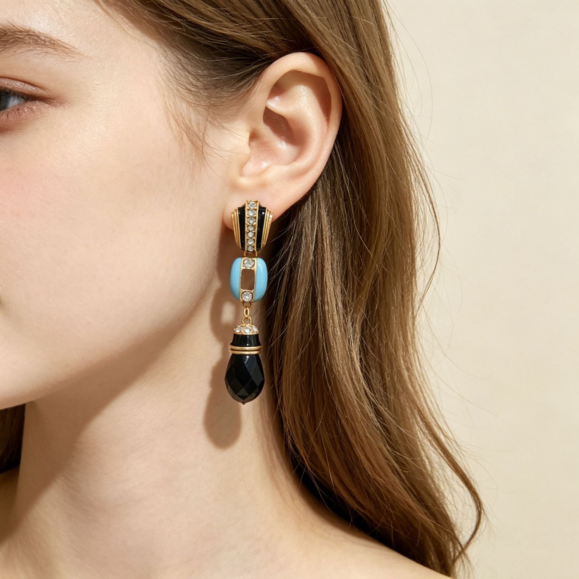 Water Droplets Drop Earrings For Women Featuring Blue Enamel And Rhinestones With 925 Sterling Silver Studs And Zinc Alloy Material