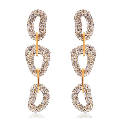 Exaggerated Geometric Gold Earrings For Women With 304 Stainless Steel Posts And Rhinestone Inlay
