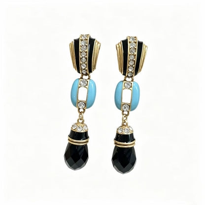 Water Droplets Drop Earrings For Women Featuring Blue Enamel And Rhinestones With 925 Sterling Silver Studs And Zinc Alloy Material