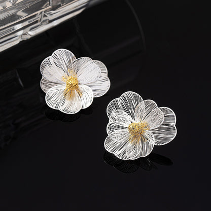 Flowers Stud Earrings With Tassel Pattern, Real Gold Plated Zinc Alloy Featuring Electroplated Craft And Copper Ear Pins