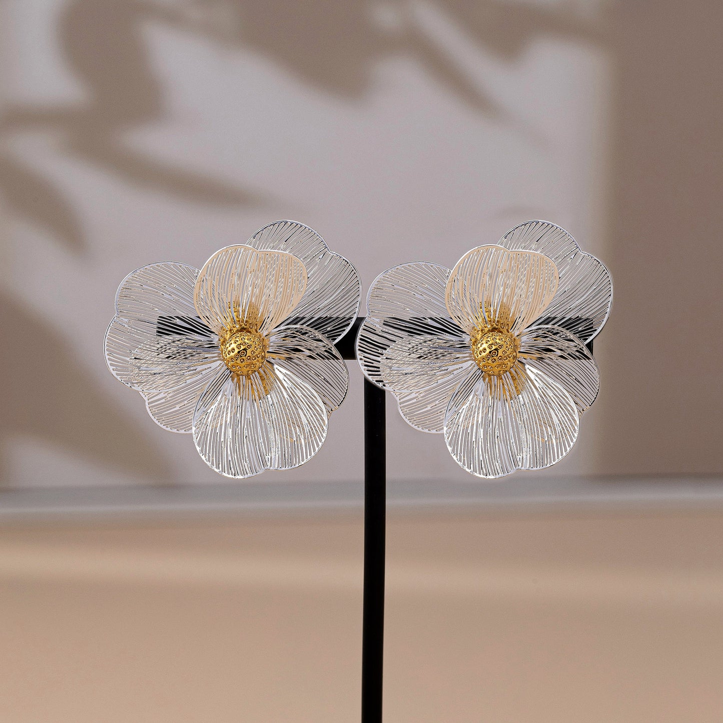 Flowers Stud Earrings With Tassel Pattern, Real Gold Plated Zinc Alloy Featuring Electroplated Craft And Copper Ear Pins