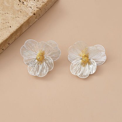 Flowers Stud Earrings With Tassel Pattern, Real Gold Plated Zinc Alloy Featuring Electroplated Craft And Copper Ear Pins