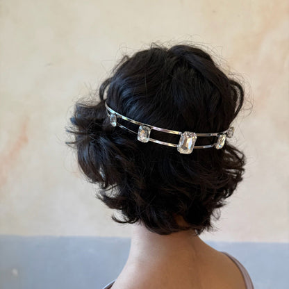 Geometric Jewelry Headband For Women In Silver Metal With Rhinestones, Perfect For Spring