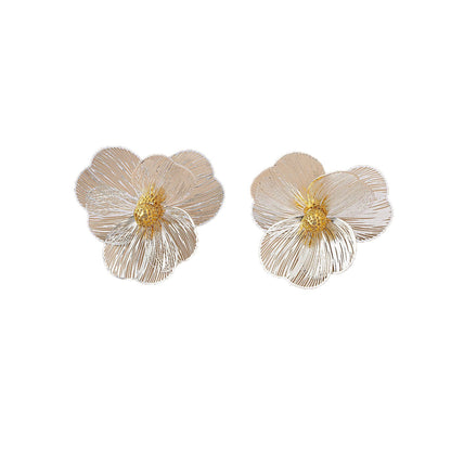 Flowers Stud Earrings With Tassel Pattern, Real Gold Plated Zinc Alloy Featuring Electroplated Craft And Copper Ear Pins