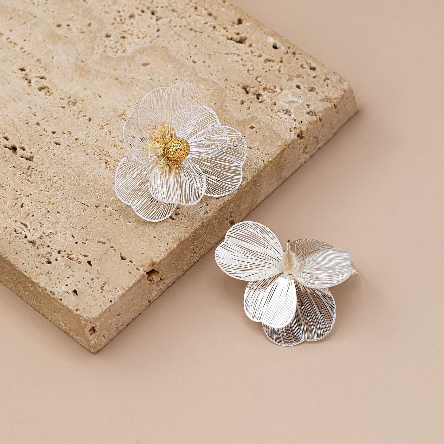 Flowers Stud Earrings With Tassel Pattern, Real Gold Plated Zinc Alloy Featuring Electroplated Craft And Copper Ear Pins