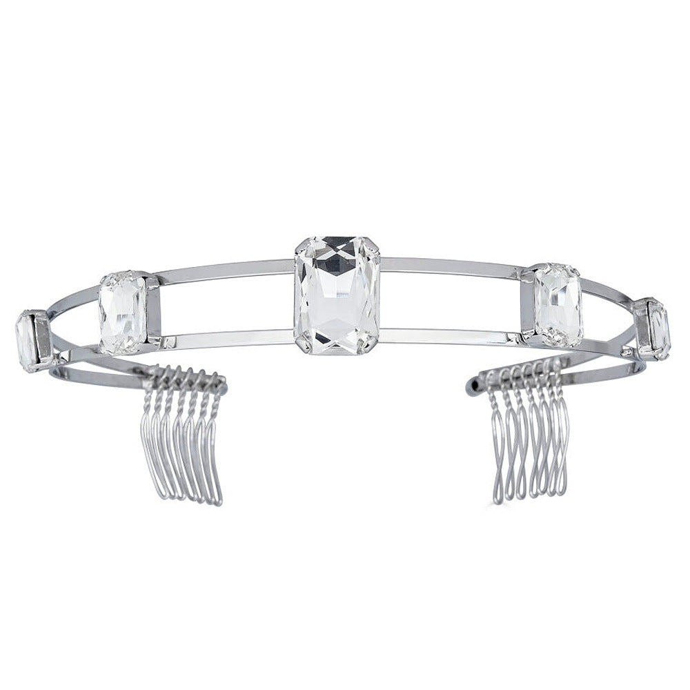 Geometric Jewelry Headband For Women In Silver Metal With Rhinestones, Perfect For Spring