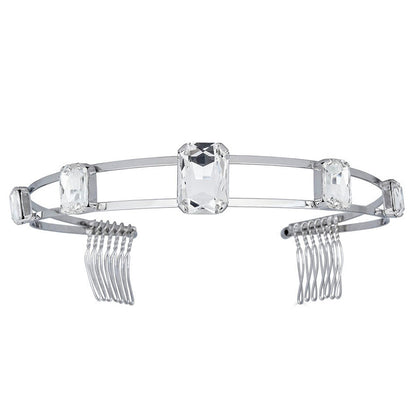 Geometric Jewelry Headband For Women In Silver Metal With Rhinestones, Perfect For Spring