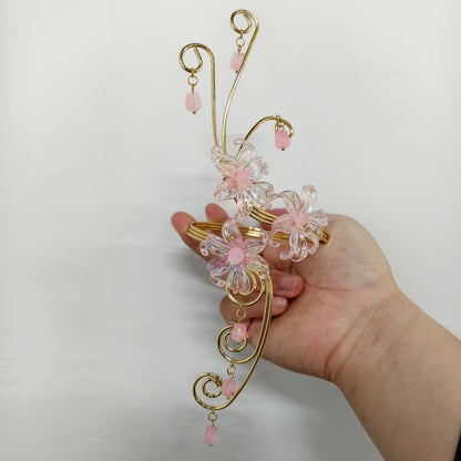 Handmade Bohemian Flowers Arm Bracelet For Women In Gold Iron With Acrylic Inlay