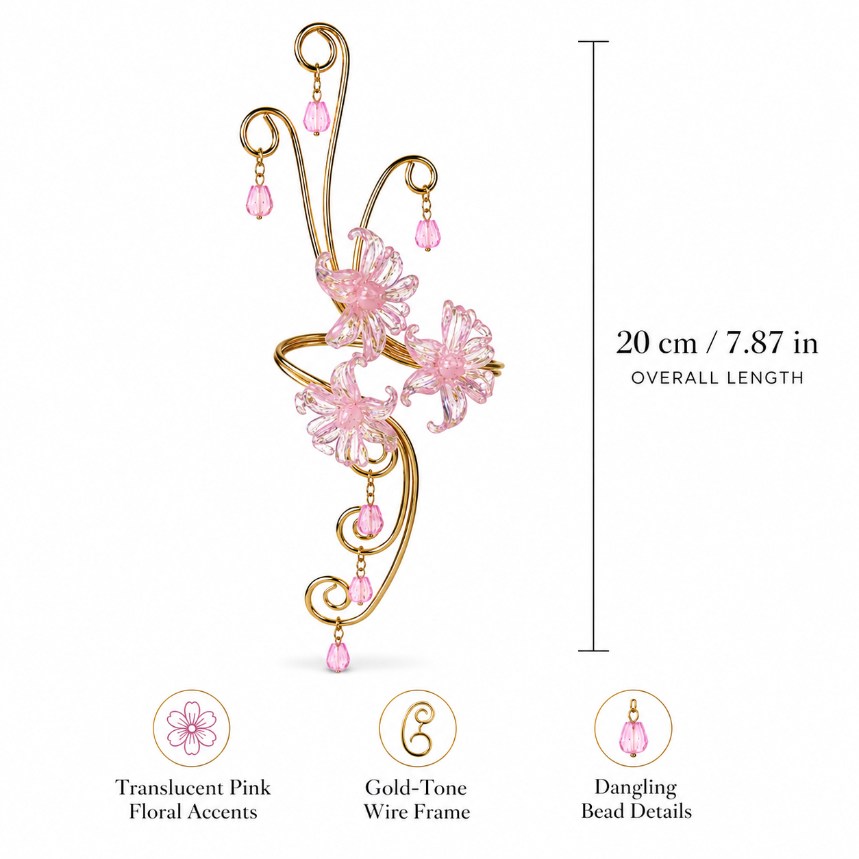 Handmade Bohemian Flowers Arm Bracelet For Women In Gold Iron With Acrylic Inlay