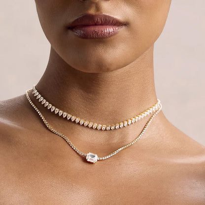 Luxurious Silver Geometric Layered Necklace For Women With Rhinestone Pendant In Alloy