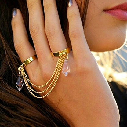 Women’s Open Rings Featuring Water Droplets Design In Copper With Silver Plated Electroplated Finish And Crystal Inlay