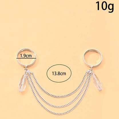 Women’s Open Rings Featuring Water Droplets Design In Copper With Silver Plated Electroplated Finish And Crystal Inlay
