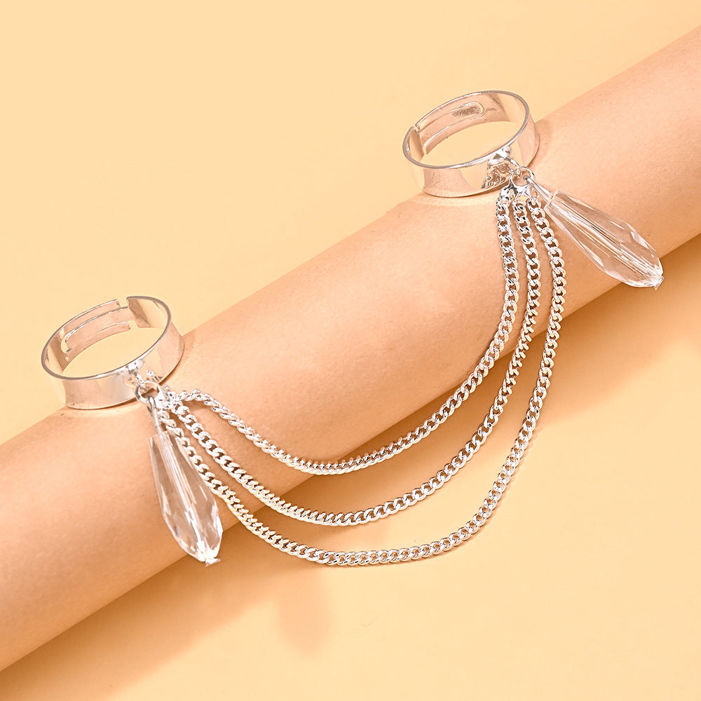Women’s Open Rings Featuring Water Droplets Design In Copper With Silver Plated Electroplated Finish And Crystal Inlay
