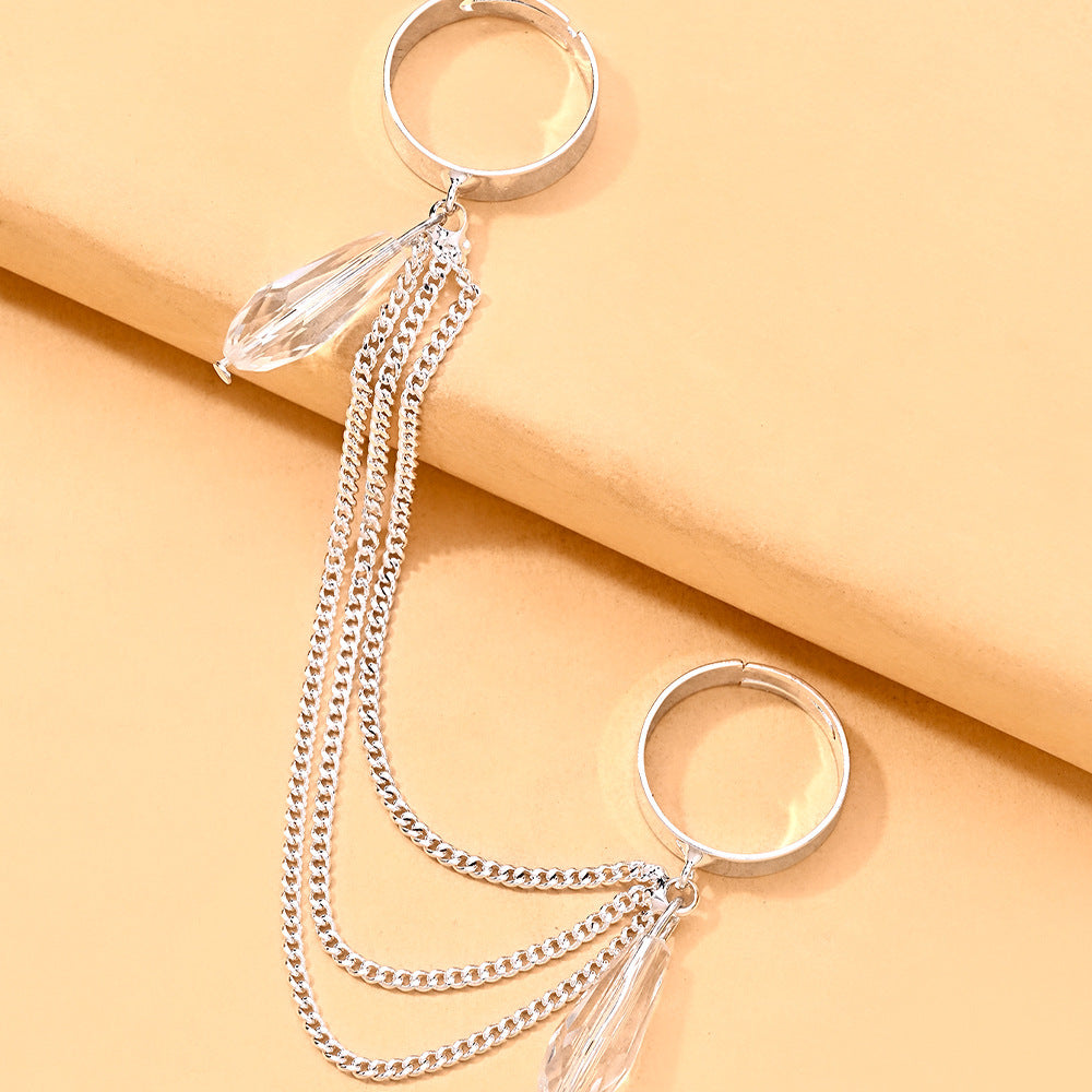 Women’s Open Rings Featuring Water Droplets Design In Copper With Silver Plated Electroplated Finish And Crystal Inlay