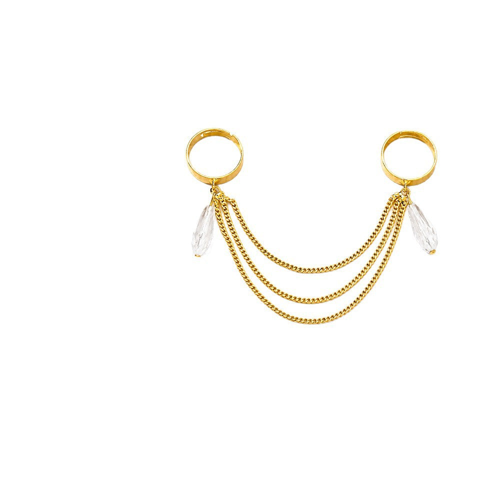 Women’s Open Rings Featuring Water Droplets Design In Copper With Silver Plated Electroplated Finish And Crystal Inlay