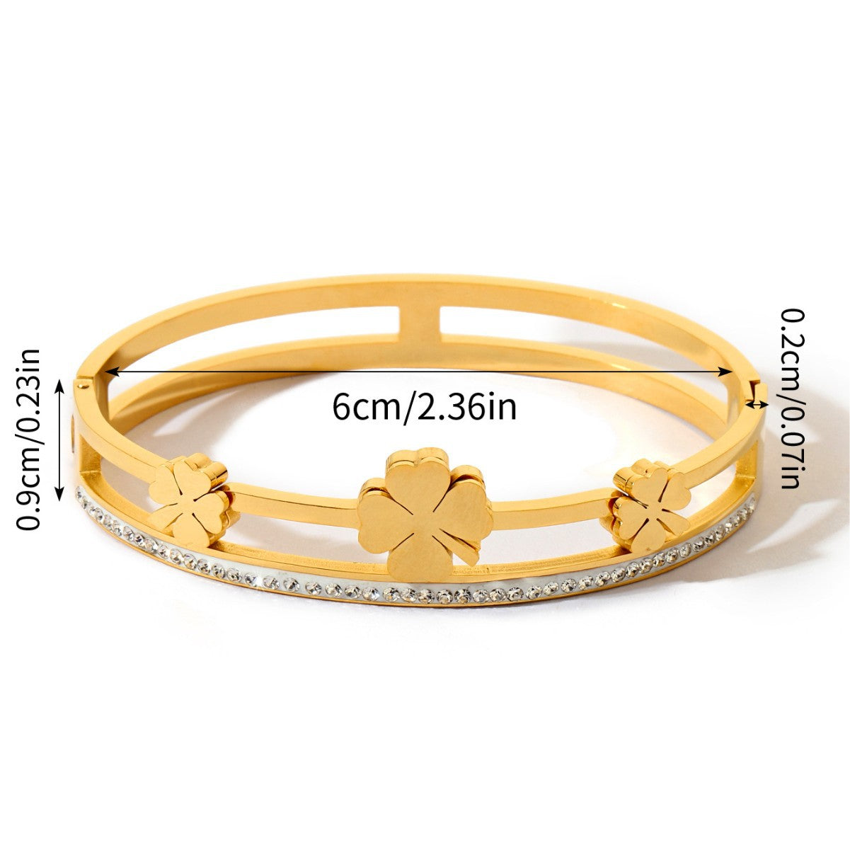 Double Ring Titanium Steel Bangle With Rhinestone Inlay, Electroplated Finish, Simple Style