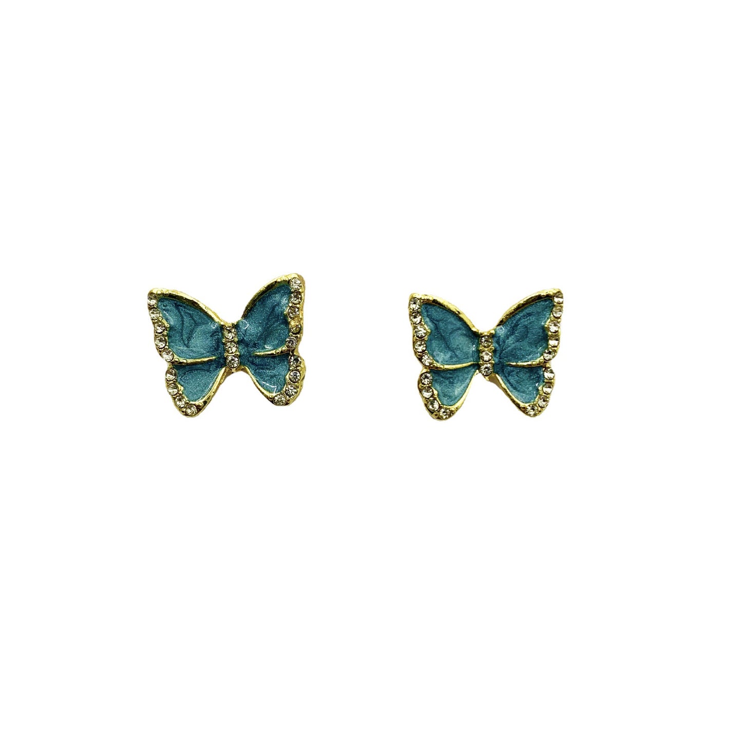 Butterfly Clip Earrings For Women With Green Enamel And Rhinestone Inlay In Alloy
