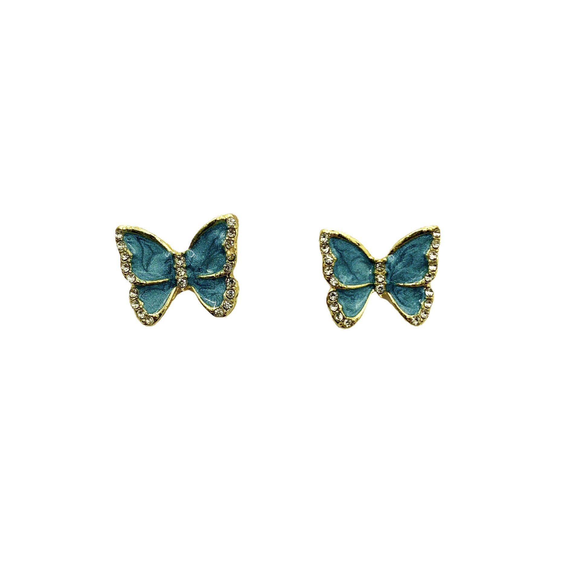 Butterfly Clip Earrings For Women With Green Enamel And Rhinestone Inlay In Alloy
