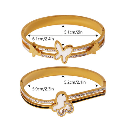 Butterfly Bangle For Women In Steel Color, Made Of Titanium Steel With Electroplated Gold Plating And Spring Ring Trigger Clasp Closure
