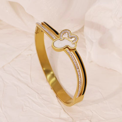 Butterfly Bangle For Women In Steel Color, Made Of Titanium Steel With Electroplated Gold Plating And Spring Ring Trigger Clasp Closure