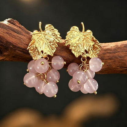 Sweet Natural Pink Grape Drop Earrings In Zinc Alloy For Unisex