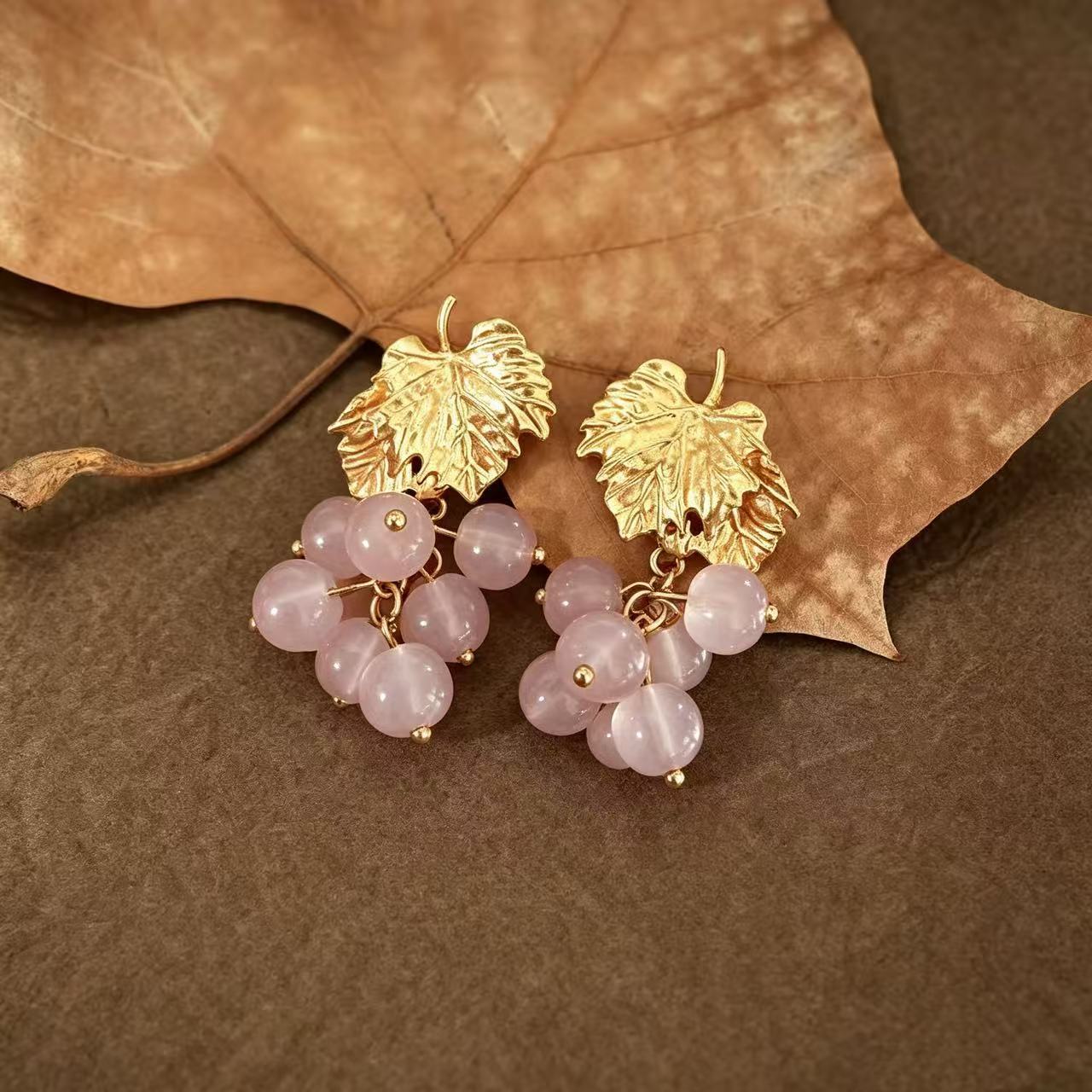 Sweet Natural Pink Grape Drop Earrings In Zinc Alloy For Unisex