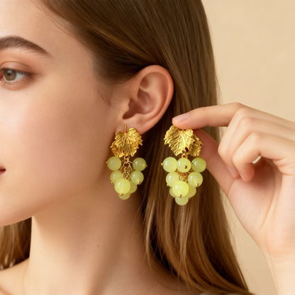 Sweet Natural Pink Grape Drop Earrings In Zinc Alloy For Unisex