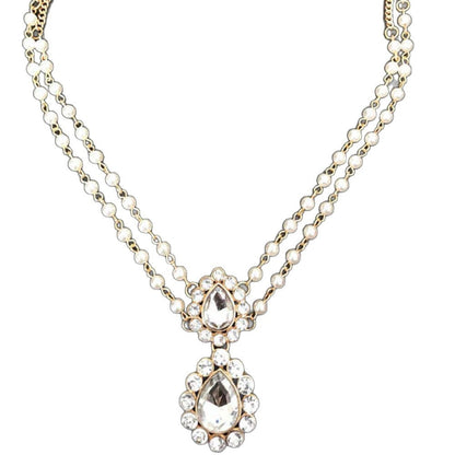 Ethnic Style Pearl Hair Chain Insert Comb For Women With Rhinestones In Silver
