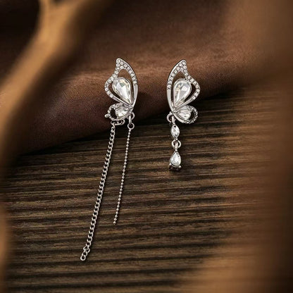 Butterfly Asymmetrical Earrings For Unisex Featuring Zinc Alloy With Rhinestones And 925 Sterling Silver Stud Posts