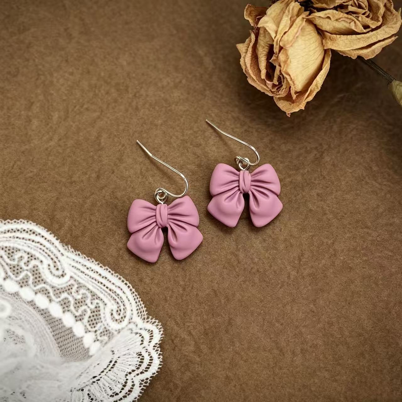 Three-dimensional Lavender Bow Tie Earrings For Unisex Featuring Sweet Style In Alloy Material
