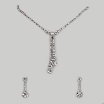 Heart Shape Jewelry Set For Women In Silver Alloy With Rhinestones And Tassel Design