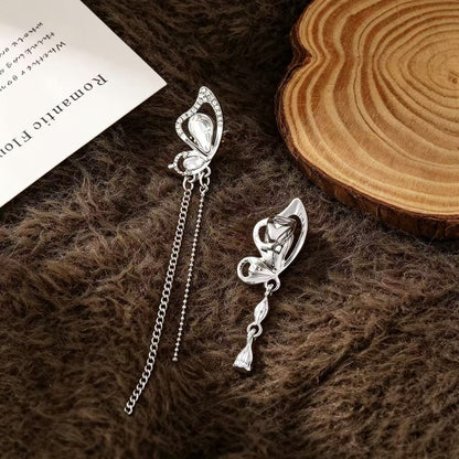 Butterfly Asymmetrical Earrings For Unisex Featuring Zinc Alloy With Rhinestones And 925 Sterling Silver Stud Posts