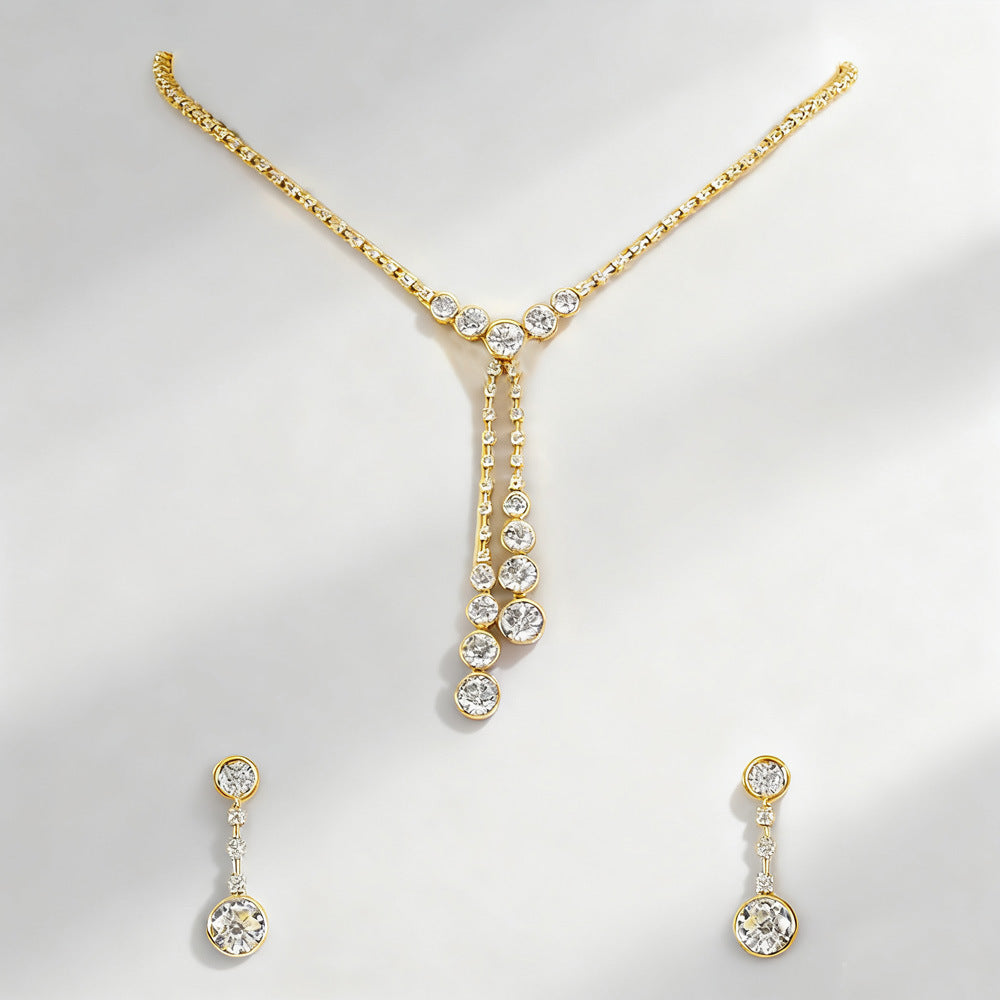 Heart Shape Jewelry Set For Women In Silver Alloy With Rhinestones And Tassel Design