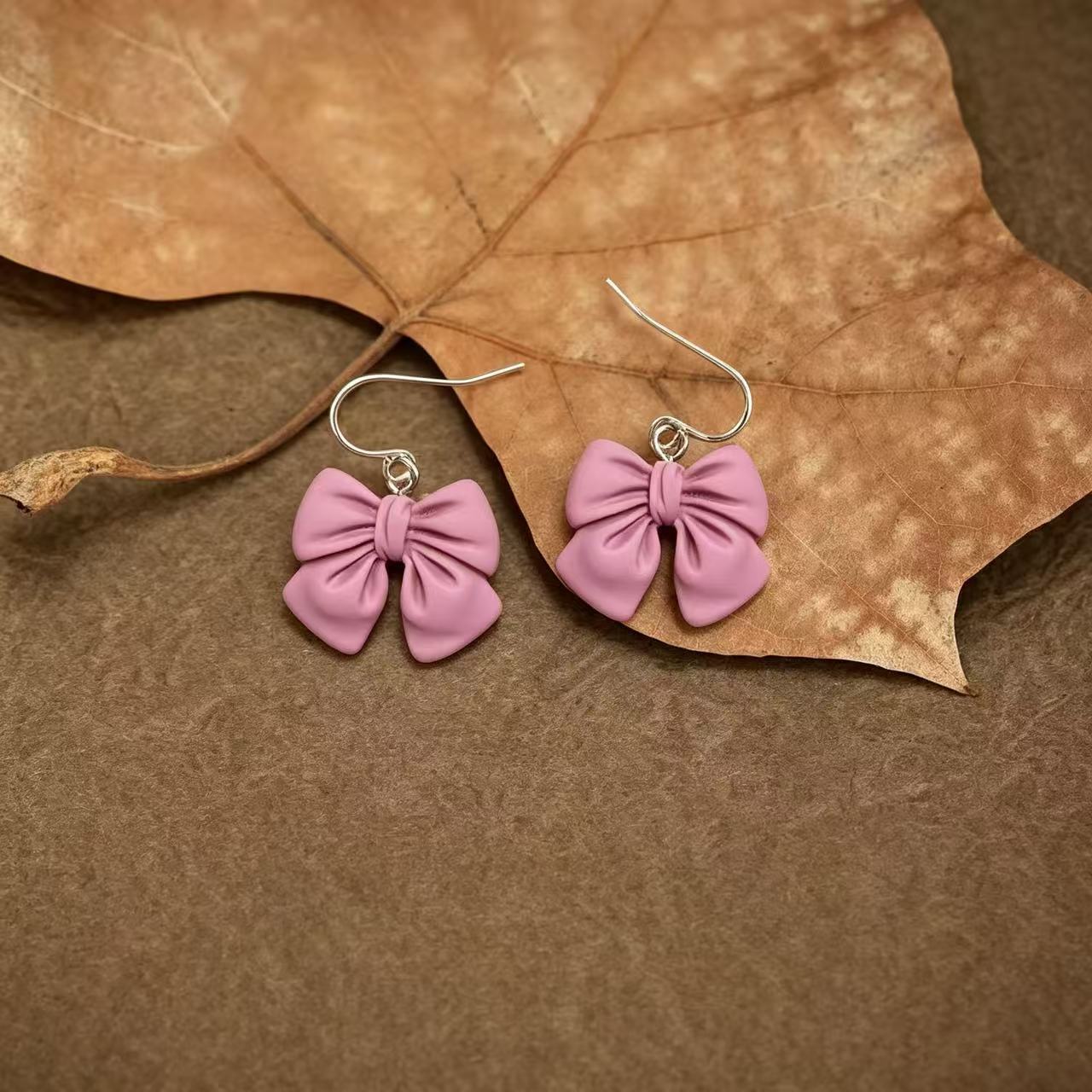 Three-dimensional Lavender Bow Tie Earrings For Unisex Featuring Sweet Style In Alloy Material