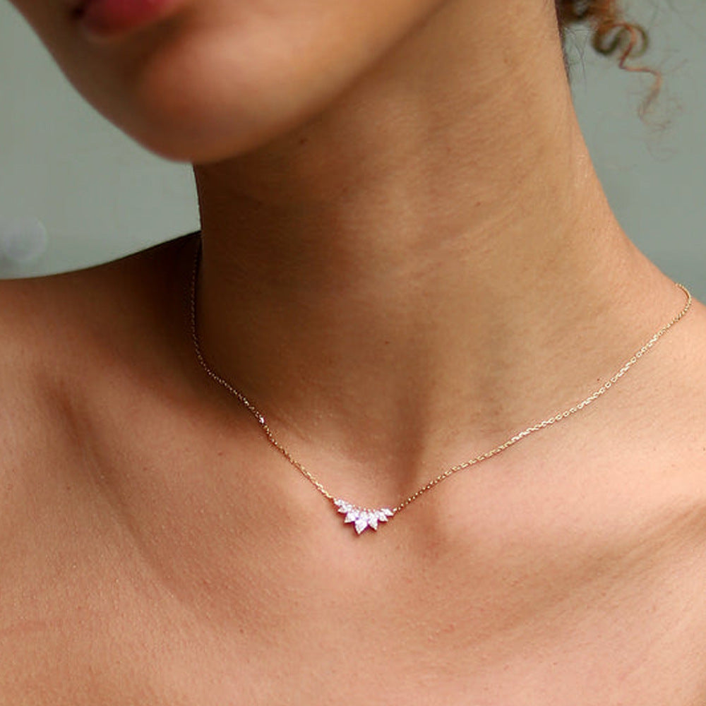Petal Silver Alloy Necklace With Electroplated Finish And Rhinestone Pendant For Women