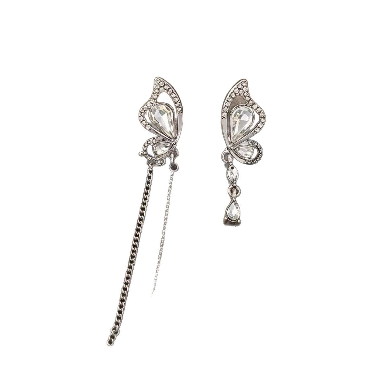Butterfly Asymmetrical Earrings For Unisex Featuring Zinc Alloy With Rhinestones And 925 Sterling Silver Stud Posts