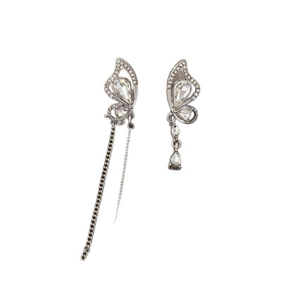Butterfly Asymmetrical Earrings For Unisex Featuring Zinc Alloy With Rhinestones And 925 Sterling Silver Stud Posts