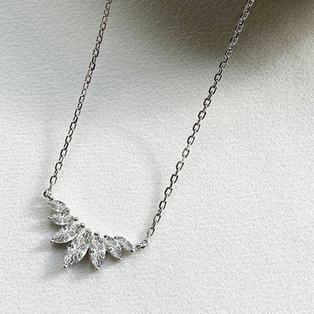Petal Silver Alloy Necklace With Electroplated Finish And Rhinestone Pendant For Women