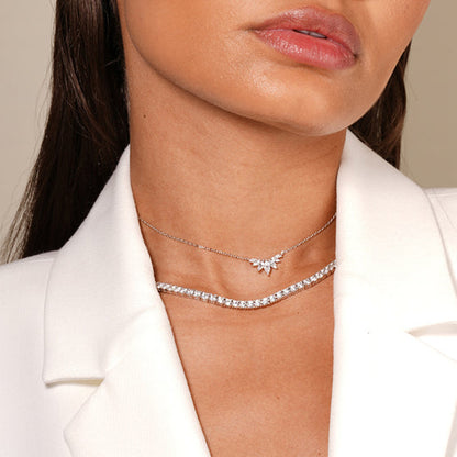 Petal Silver Alloy Necklace With Electroplated Finish And Rhinestone Pendant For Women