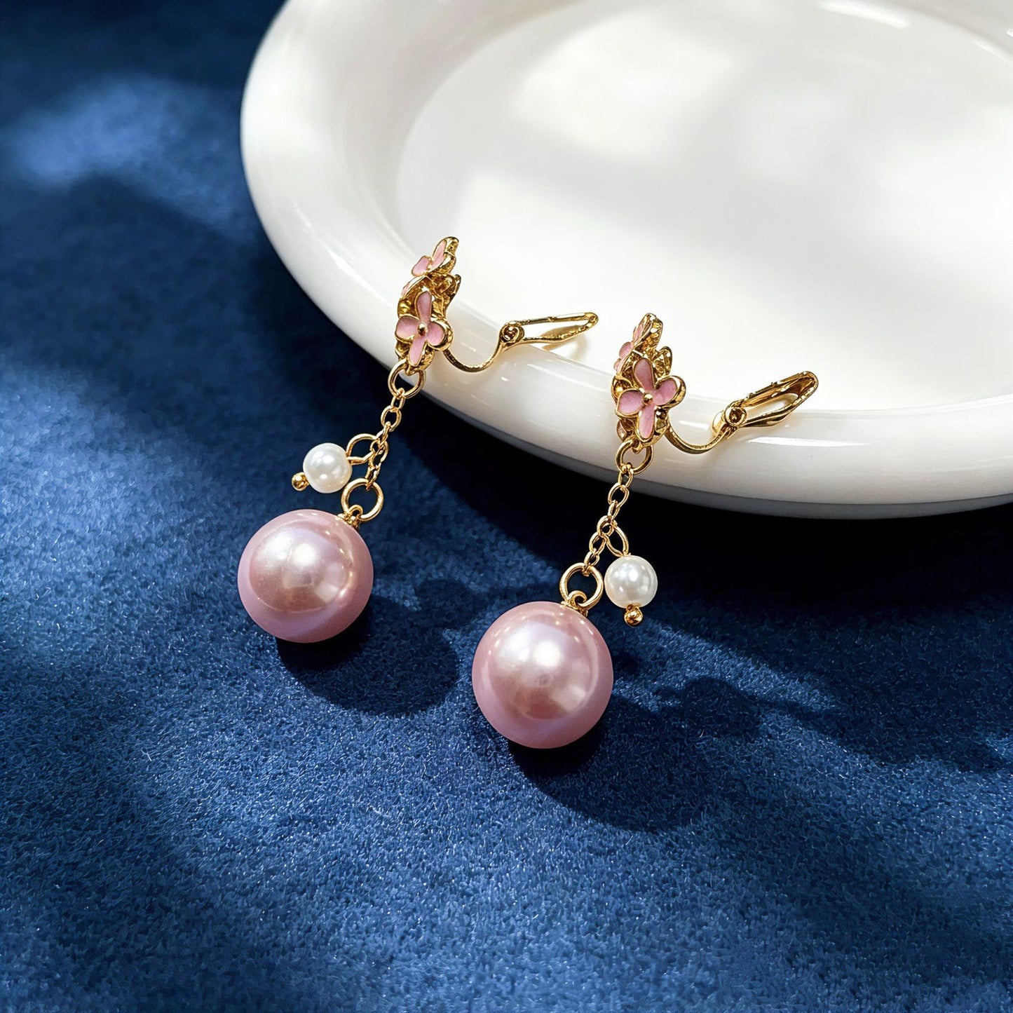 Natural Pink Enamel Flowers Drop Earrings For Women Featuring 925 Sterling Silver Studs And Zinc Alloy Craft