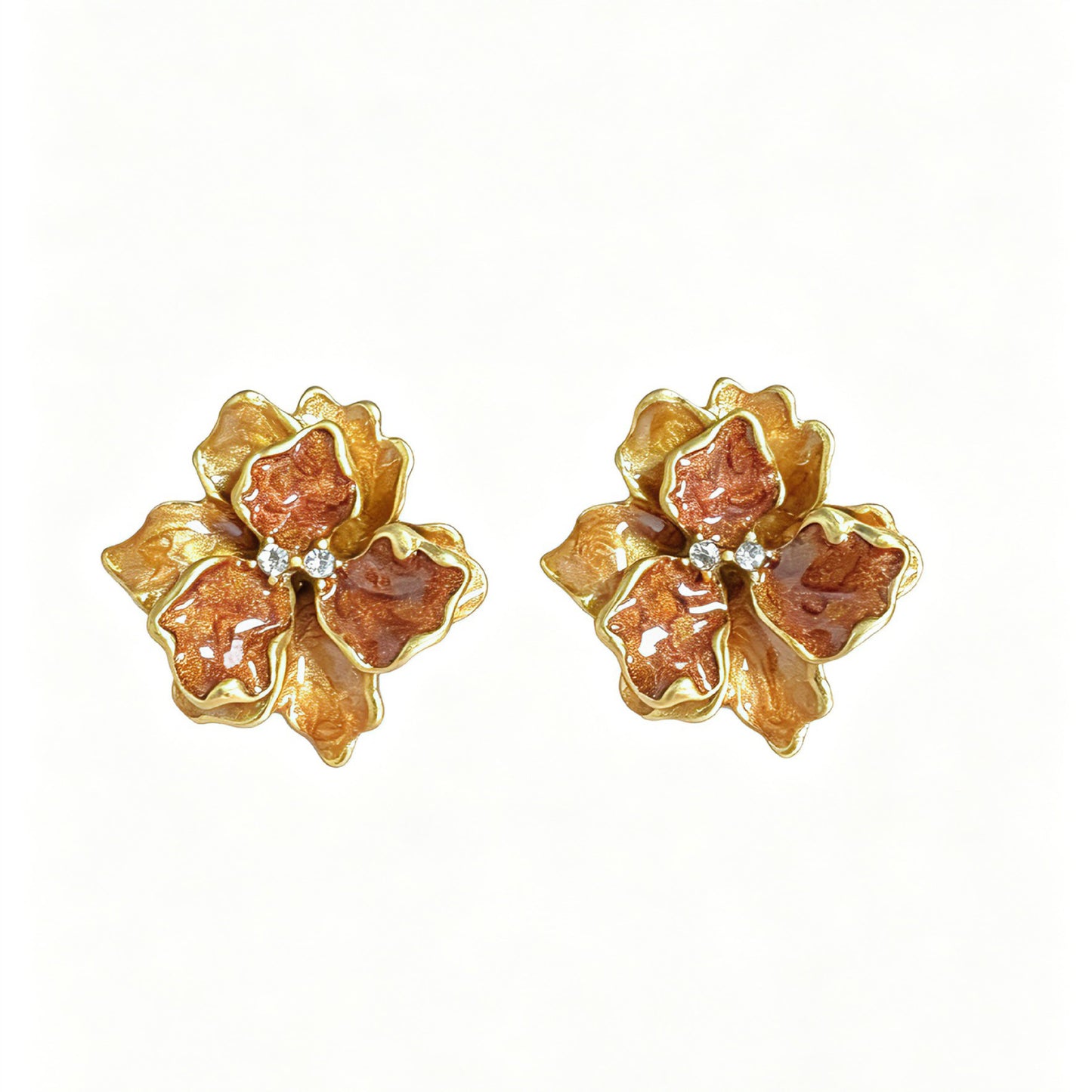 Fuchsia Enamel Flowers Stud Earrings For Unisex Featuring Zinc Alloy With Rhinestones And 925 Sterling Silver Posts