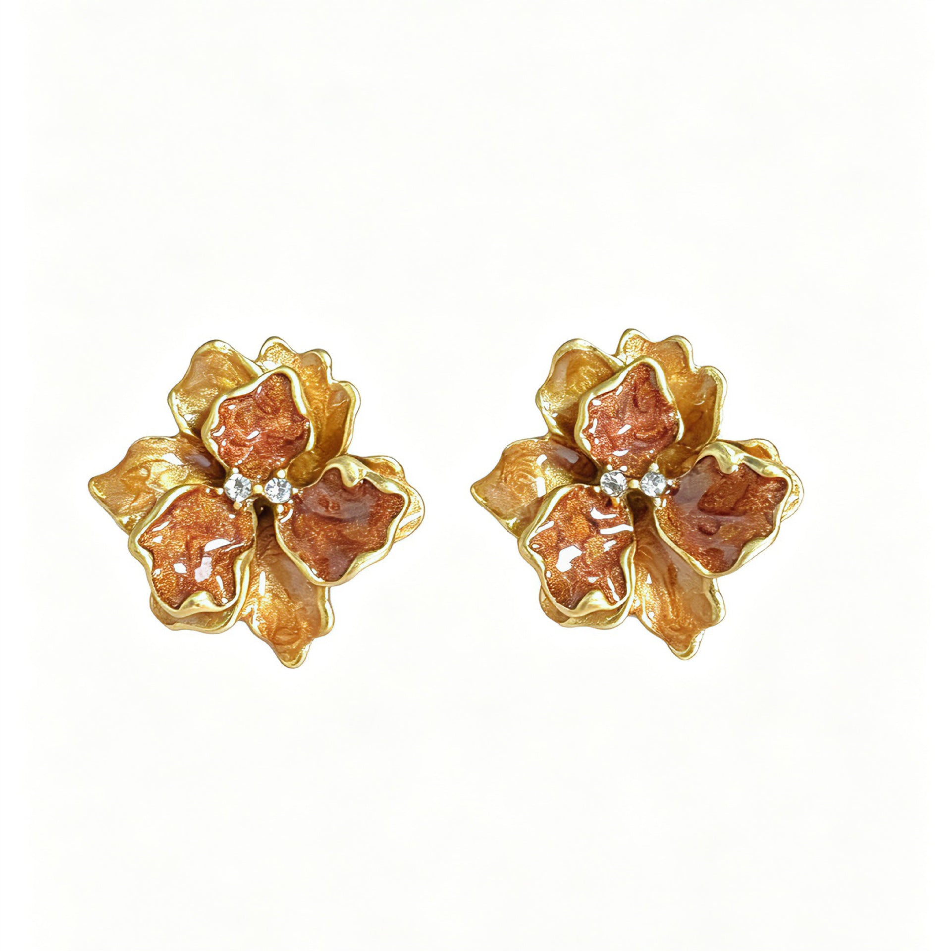 Fuchsia Enamel Flowers Stud Earrings For Unisex Featuring Zinc Alloy With Rhinestones And 925 Sterling Silver Posts