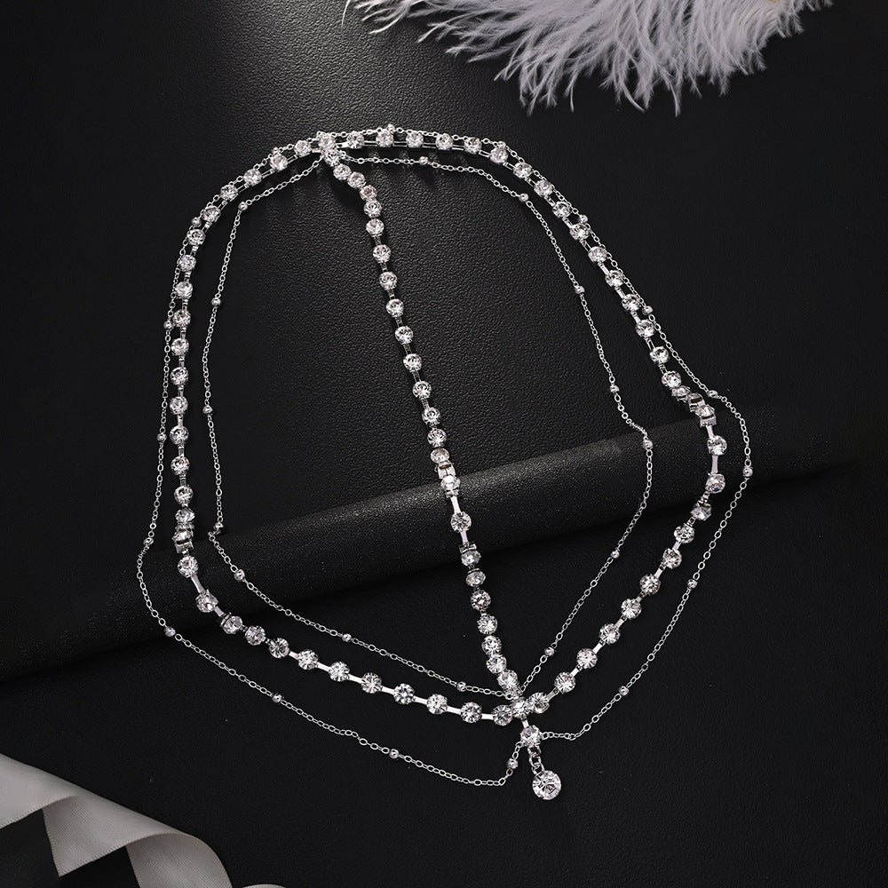 Silver Rhinestone Hair Chain Insert Comb For Women, Elegant Spring Hair Accessory