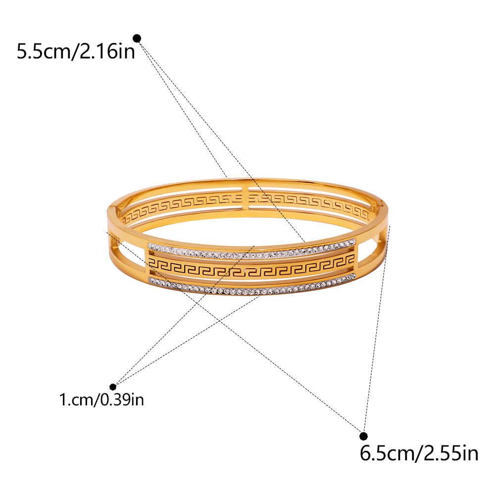 Simple Style Stripe Inlay Titanium Steel Bangle For Women In Gold