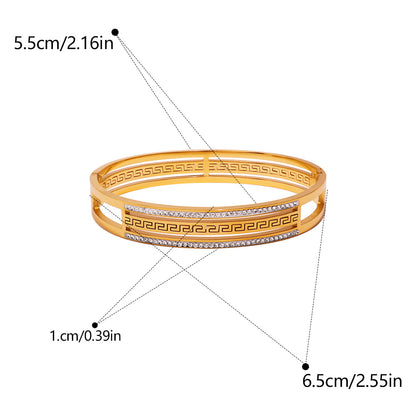 Simple Style Stripe Inlay Titanium Steel Bangle For Women In Gold